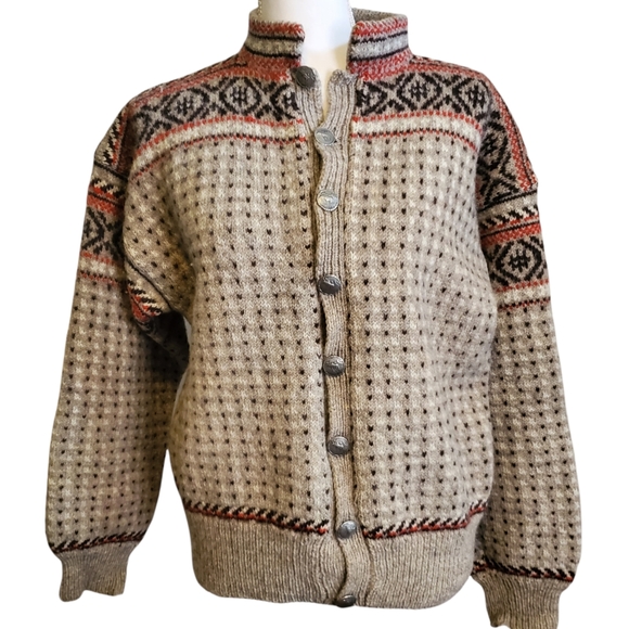 Vintage Sweaters - Vintage Nordic Fair Isle Wool Button Up Cardigan